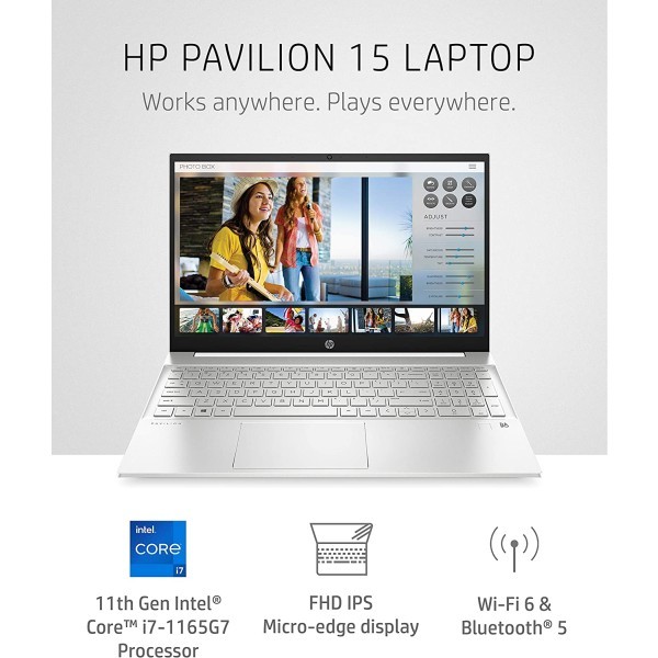 HP 惠普 Pavilion 15笔记本电脑,第 11代 Intel Core 英特尔酷睿 i7-1165G7 处理器,16 GB 内存,512 GB 固态硬盘存储,全高清 IPS 微边框显示屏,Windows 10Pro,紧凑设计,